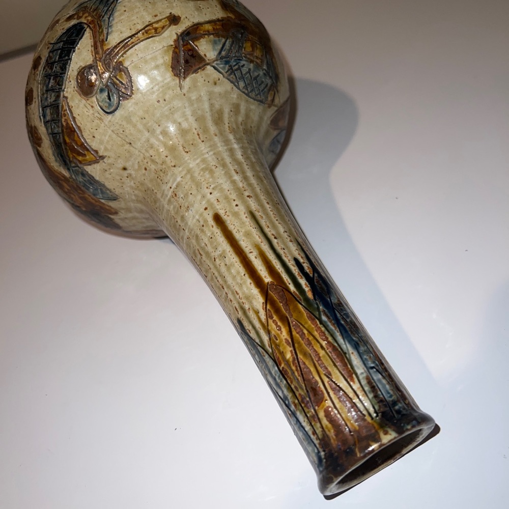 Vintage ОМС Otagiri Japan Stoneware Vase Bird Themed - Picture 11 of 13